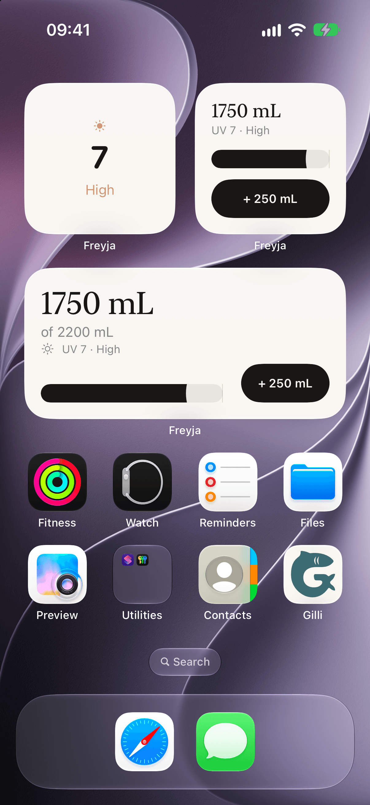 Freyja widgets on the Home Screen